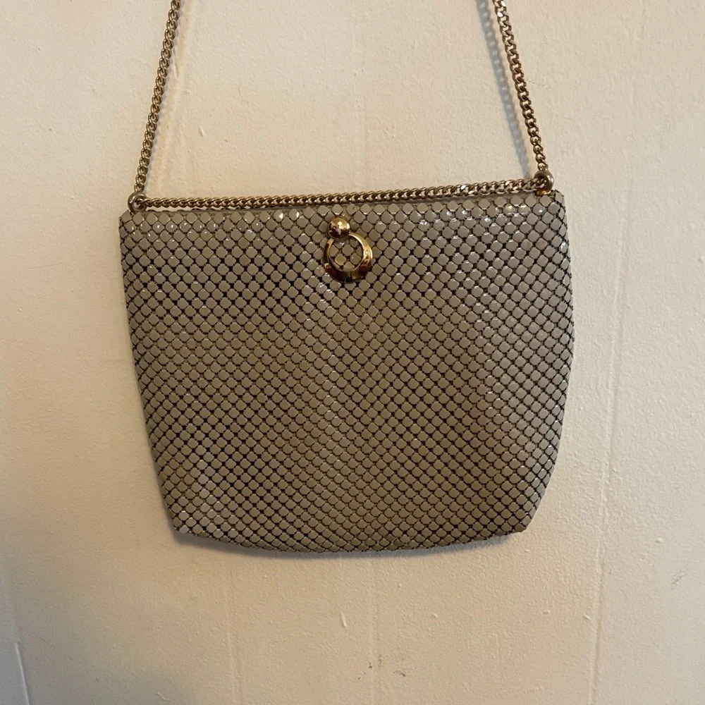 Whiting & Davis Silver Mesh Shoulder Bag with Gold Chain